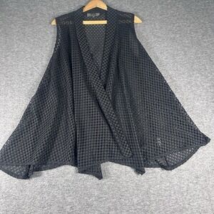 Slinky Women's Black Crochet Drape Open-Front Asymmetrical Sleeveless Cardigan M